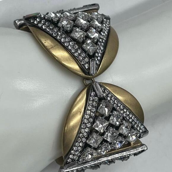 J. Crew Antique Gold Triangular Pave and Prong Set Rhinestone Bracelet - Picture 1 of 9